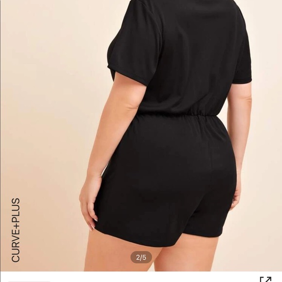 Shein button front belted solid romper - Picture 2 of 2